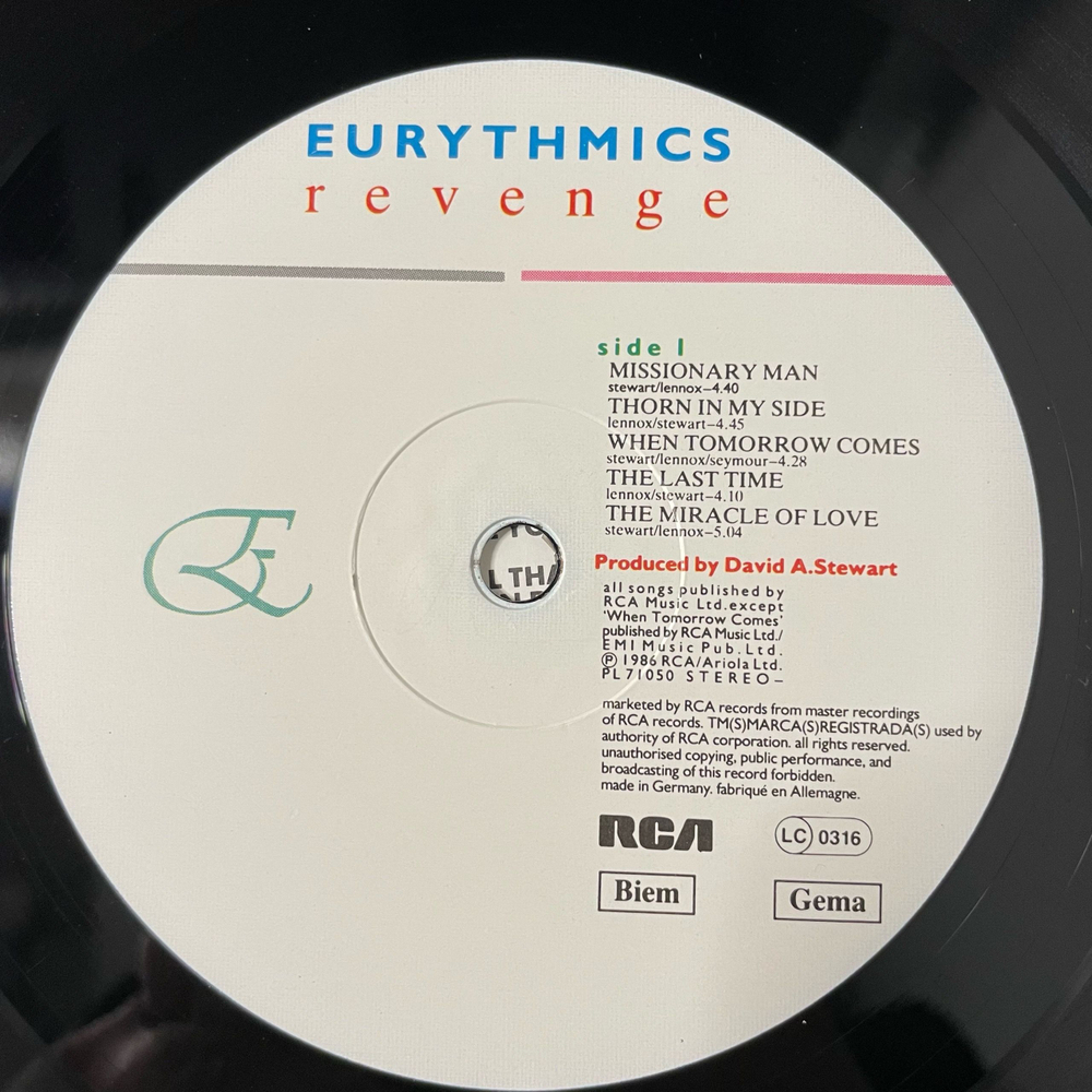Винтажная виниловая пластинка LP Eurythmics Revenge (Германия 1986)