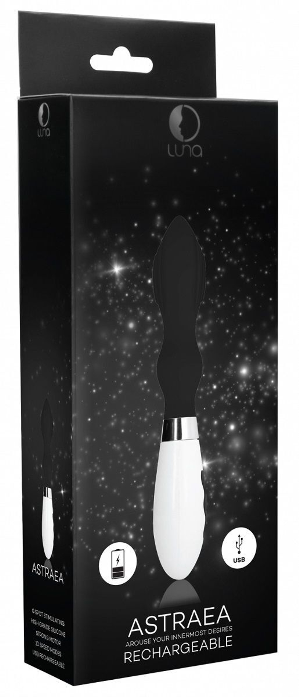 Черный вибратор Astraea с узеньким кончиком - 20,8 см. (Цвет: черный)