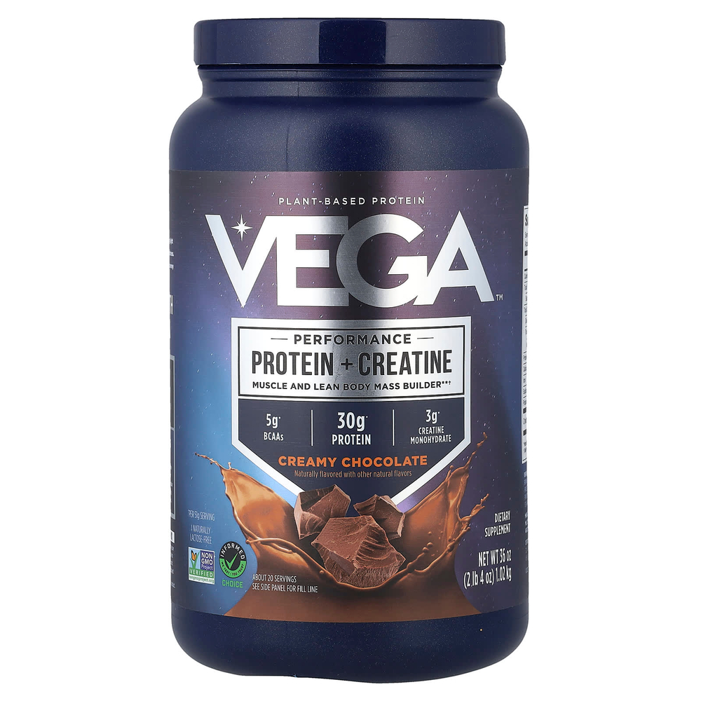 Vega, растительный протеин с креатином, со вкусом шоколадного крема, 1,02 кг (2 фунта 4 унции)