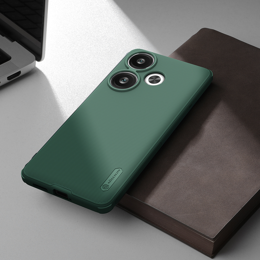 Усиленный двухкомпонентный чехол зеленого цвета (Dark Green) от Nillkin для Xiaomi Redmi Turbo 3 и Poco F6, серия Super Frosted Shield Pro