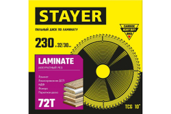 Пильный диск по ламинату STAYER Laminate 230x32/30 мм, 72Т, аккуратный рез 3684-230-32-72_z01
