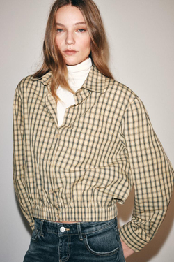 ZARA РУБАШКА В КЛЕТКУ ОБЪЕМНОГО КРОЯ — ZW COLLECTION, ЭКРЮ/ЧЕРНЫЙ