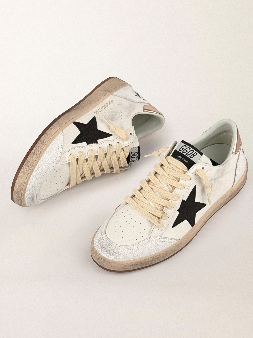 Ball Star with black cristal star and gold metallic leather heel tab