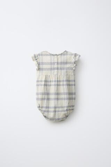 ZARA КОМБИНЕЗОН В КЛЕТКУ С ВЫШИВКОЙ, ЭКРЮ/СИНИЙ