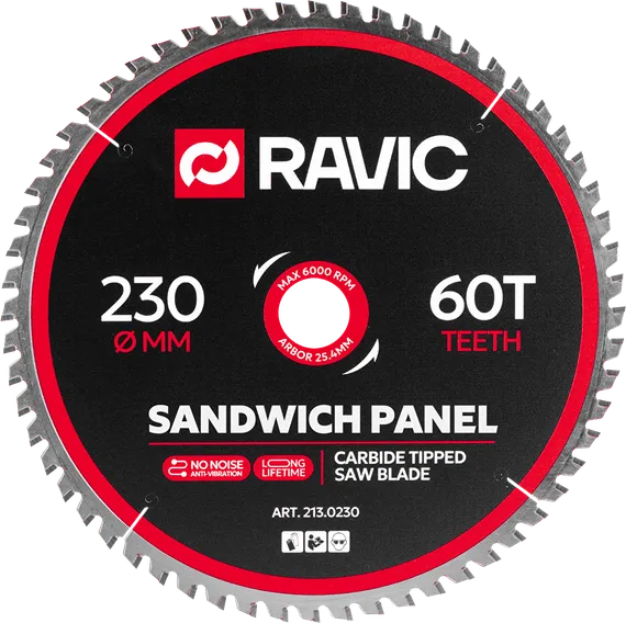 Диск пильный TCT по стали и сэндвич-панелям Ravic, 230х25,4 мм, Z=60, арт. 213.0230