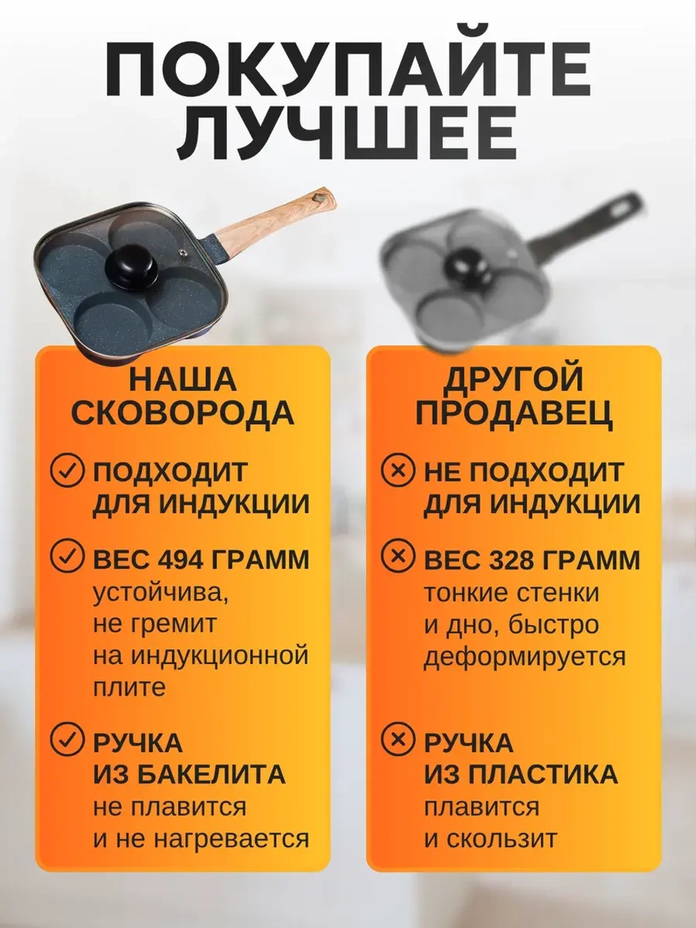 Сковорода с крышкой для блинов и яичницы 4 секции