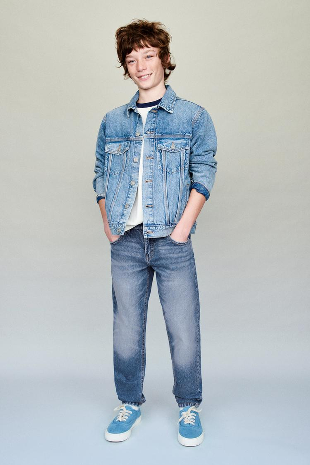 ZARA ДЖИНСЫ SLIM FIT, ВЫЦВЕТШИЙ СИНИЙ