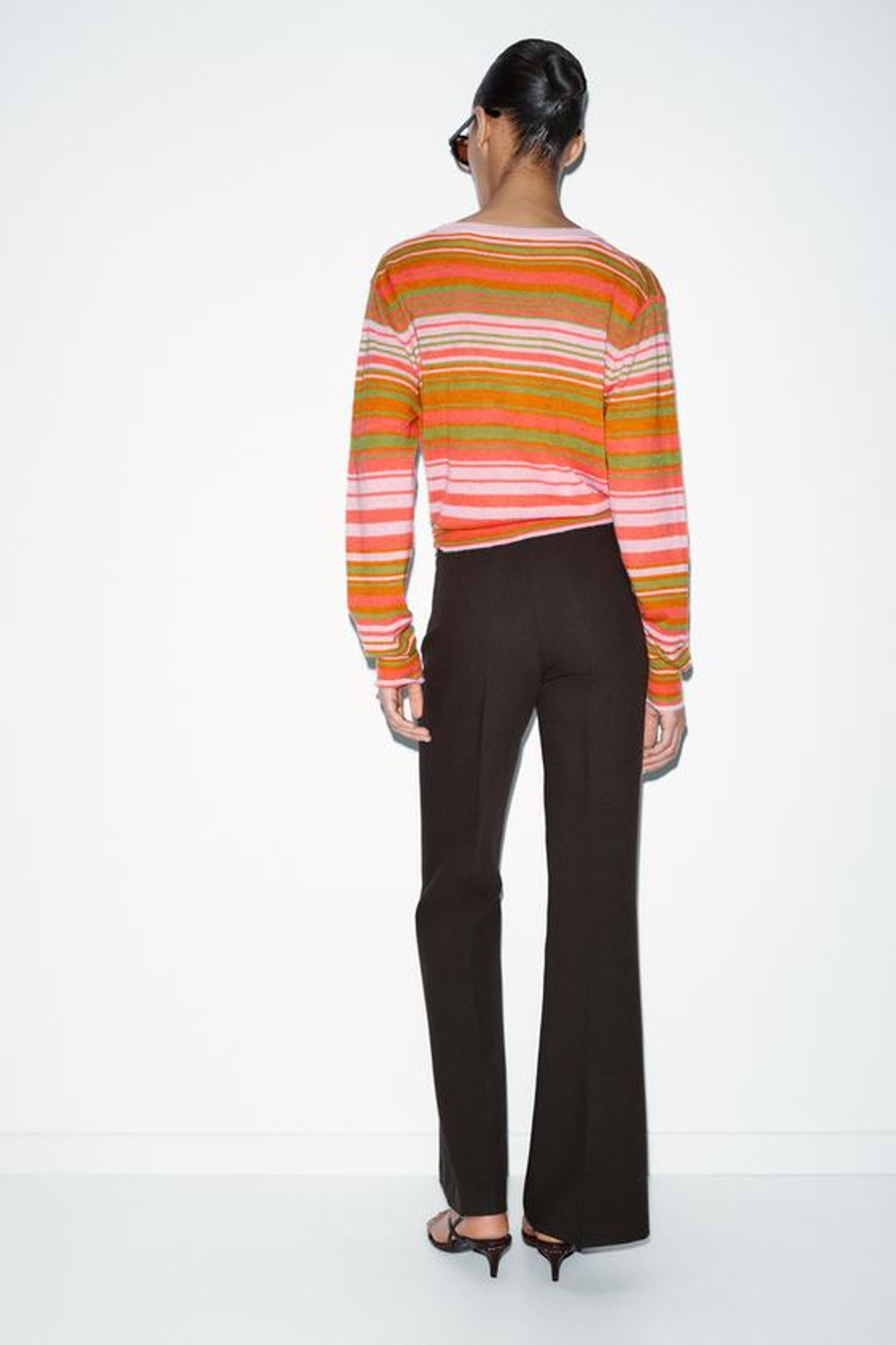 ZARA БРЮКИ FLARE С БОКОВЫМИ ШВАМИ, КОРИЧНЕВЫЙ