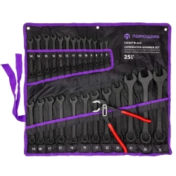 Набор ключей комбинированных и рожковых 25пр. Помощник 5261DP+1 BLACK