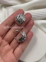 Серьги полукольца серебристые жатые