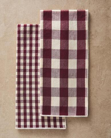 ZARA HOME КУХОННОЕ ПОЛОТЕНЦЕ В КЛЕТКУ (2 ШТ.), БОРДОВЫЙ