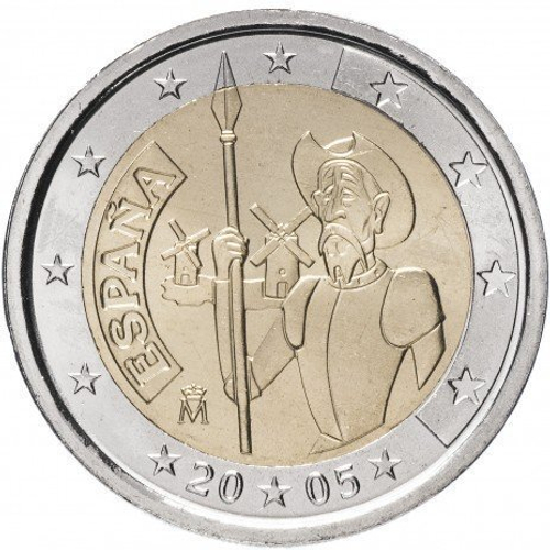 2 евро 2005 год Испания Дон Кихот. 400 лет роману М. Сервантеса. UNC