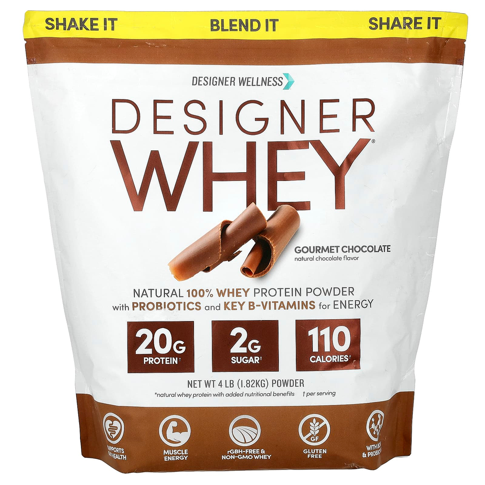 Designer Wellness, Designer Whey, натуральный порошок из 100% сывороточного протеина, изысканный шоколад, 1,82 кг (4 фунта)