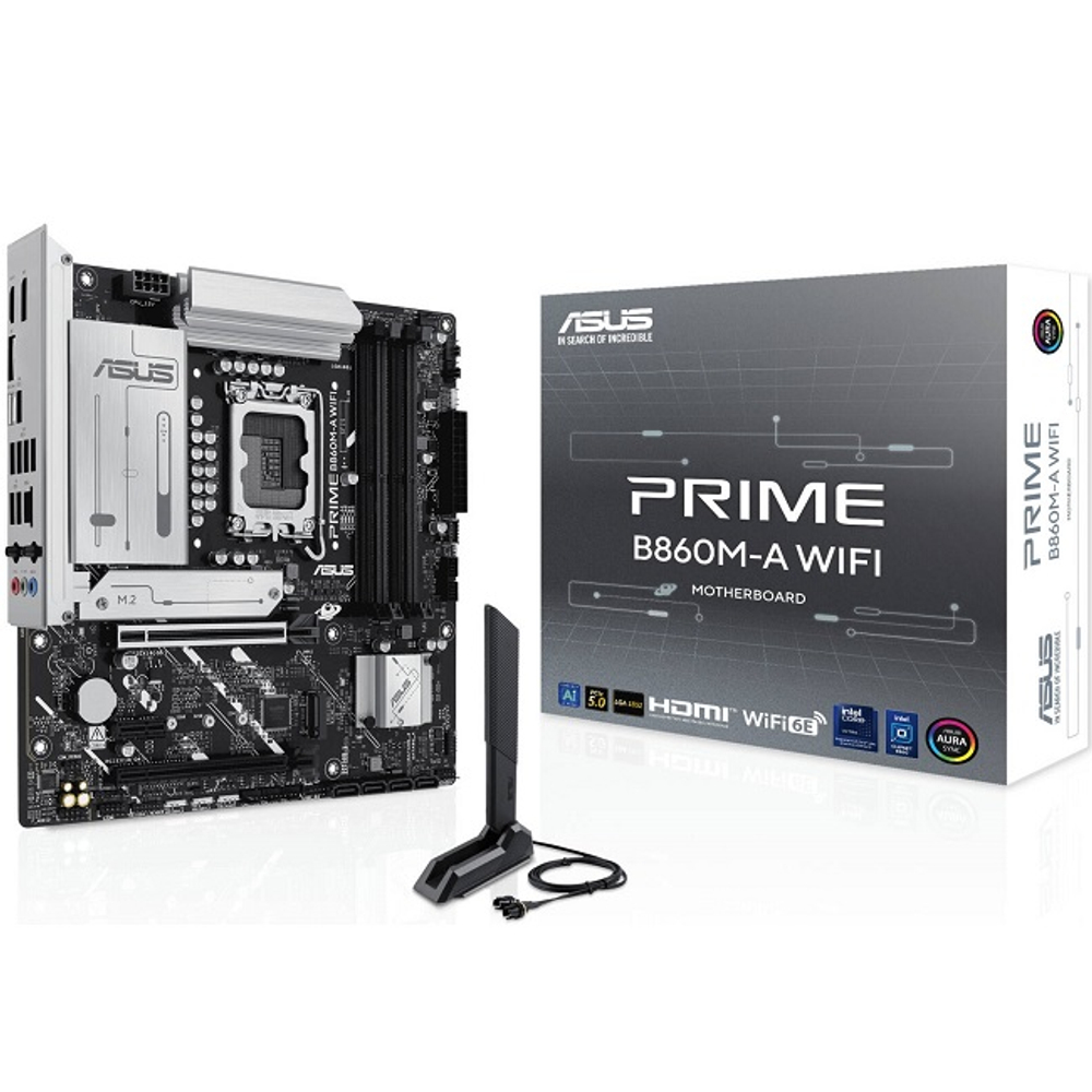 Материнская плата ASUS PRIME B860M-A WIFI (LGA1851/B860/4xDDR5/2xPCI-Ex16/2xM.2/SB7.1/GLAN/Wi-Fi/BT/DP/HDMI/mATX)