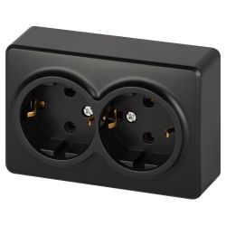 Розетка ЭРА Эксперт 11-2205-05 двойная с заземлением 2х2P+E Schuko IP20 16A-250В ОУ антрацит | Эра Эксперт