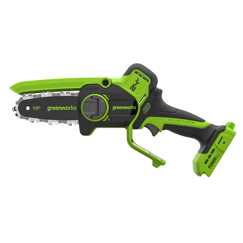 Цепная мини-пила аккумуляторная Greenworks CS2410A, 24V, 10см, бесщёточная, с автоматической смазкой цепи, c 1хАКБ 4Ач и ЗУ (CS2410AUB)