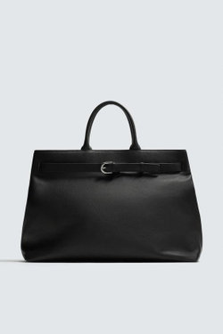 ZARA КОЖАНАЯ СУМКА С РЕМНЕМ, ЧЕРНЫЙ