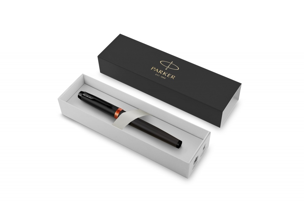 Перьевая ручка Parker IM Vibrant Rings Flame Orange, перо:F/M, цвет чернил: blue, в подарочной упаковке.
