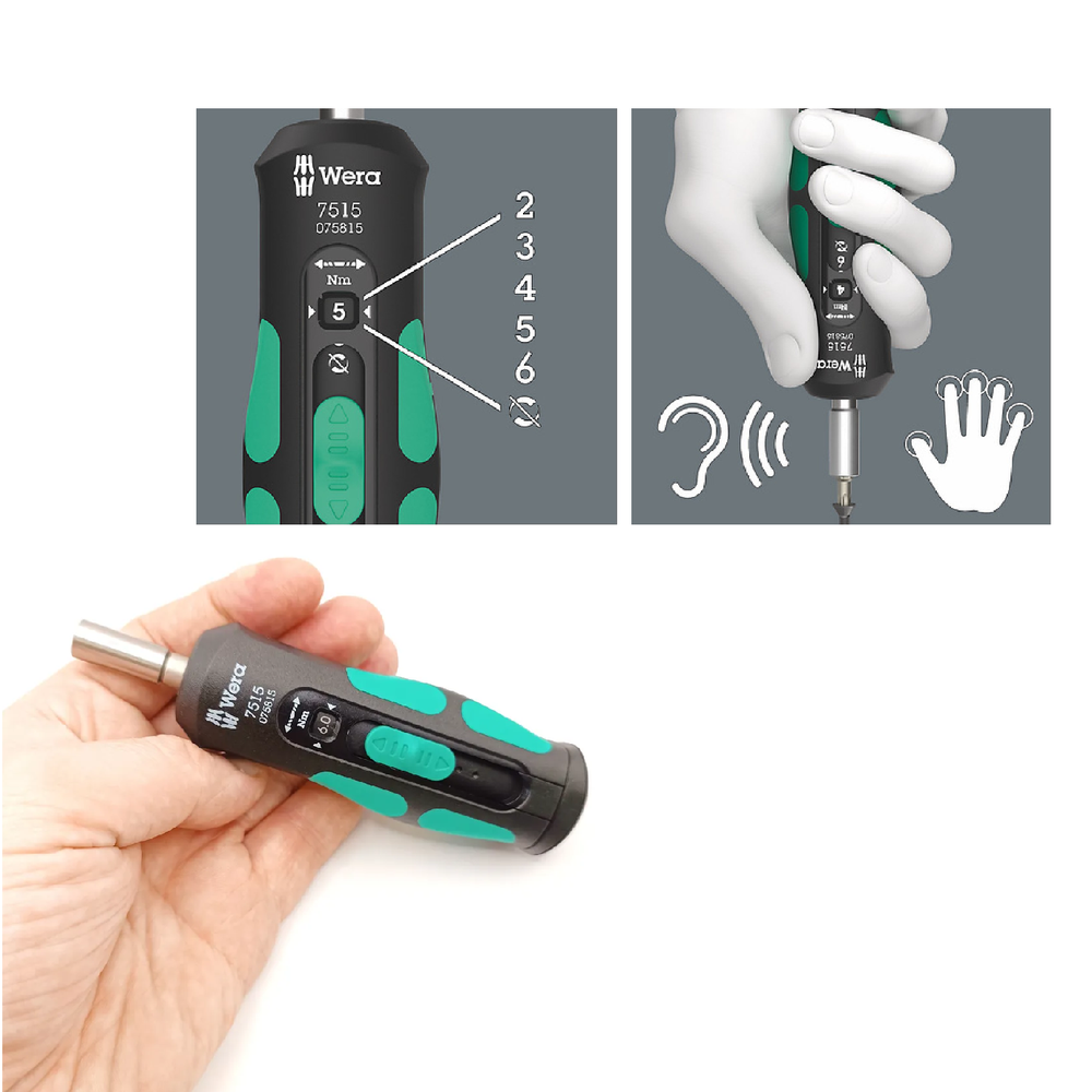 АКЦИЯ ДЕШЕВЛЕ 2026! Динамометрическая отвертка WERA Kraftform Safe-Torque Speed 7515 2-6 Нм, надёжный механизм срабатывания ключа с быстрым переключением на реверс и 5 значений момента затяжки по выбору 2-6 Нм и с 1 фиксированным положением WE-075815