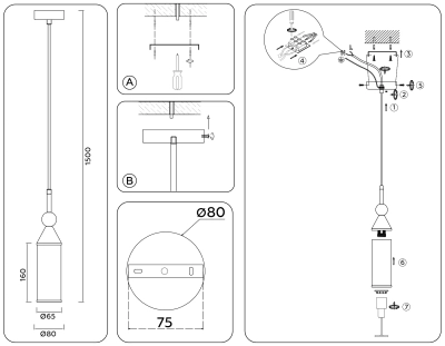 Светильник подвесной LH55271 BS/FR латунь/белый матовый E14 max 40W D65*1500