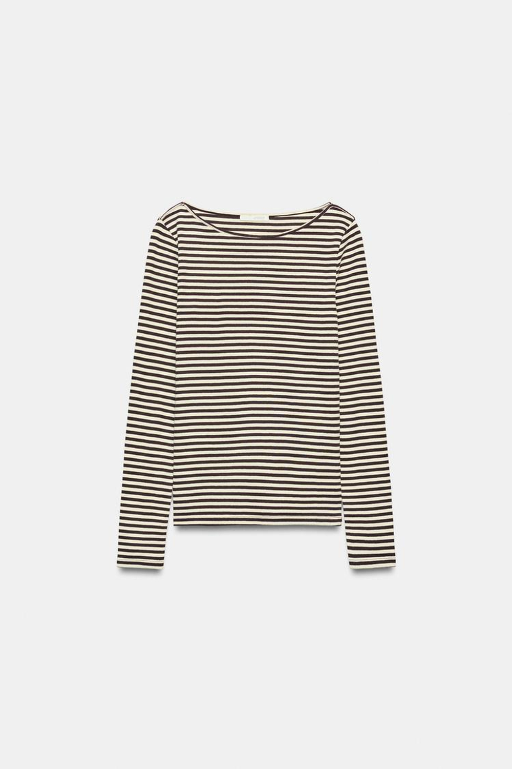 ZARA ФУТБОЛКА С ВЫРЕЗОМ «ЛОДОЧКА», ПОЛОСКИ