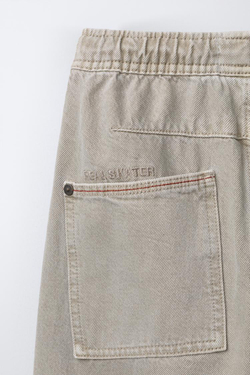 ZARA БРЮКИ BAGGY ИЗ САРЖИ, КАМЕННО-СЕРЫЙ