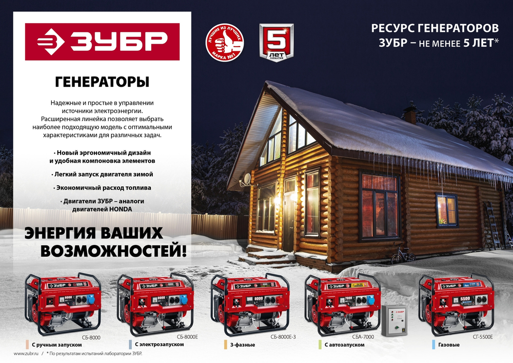 ЗУБР 5500 Вт, бензиновый генератор (СБ-5500)