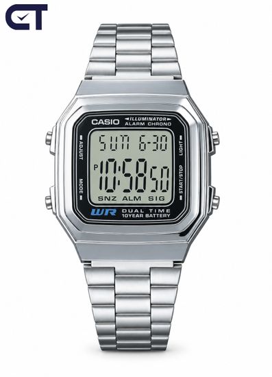 Casio A178WA-1A Vintage часы наручные унисекс — двойное время, стальной браслет и батарейка на 10 лет