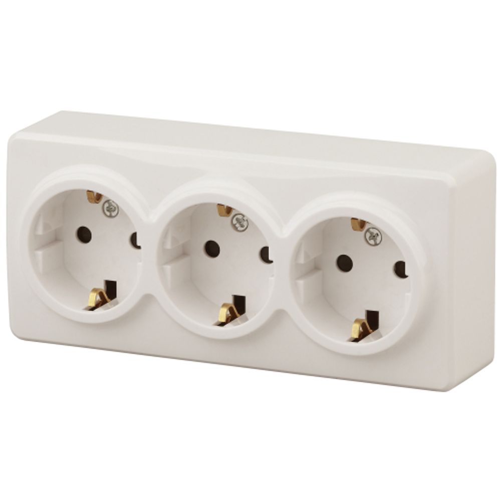 Розетка ЭРА Эксперт 11-2208-02 тройная с заземлением 3х2P+E Schuko 16A-250В IP20 ОУ горизонт. сл.кость | Эра Эксперт