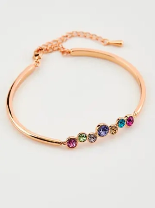 Жесткий браслет Эльза с разноцветными камнями Swarovski