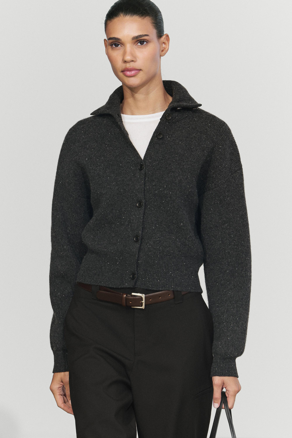 Massimo Dutti Кардиган из 100% шерсти с высоким воротником, антрацитово-серый