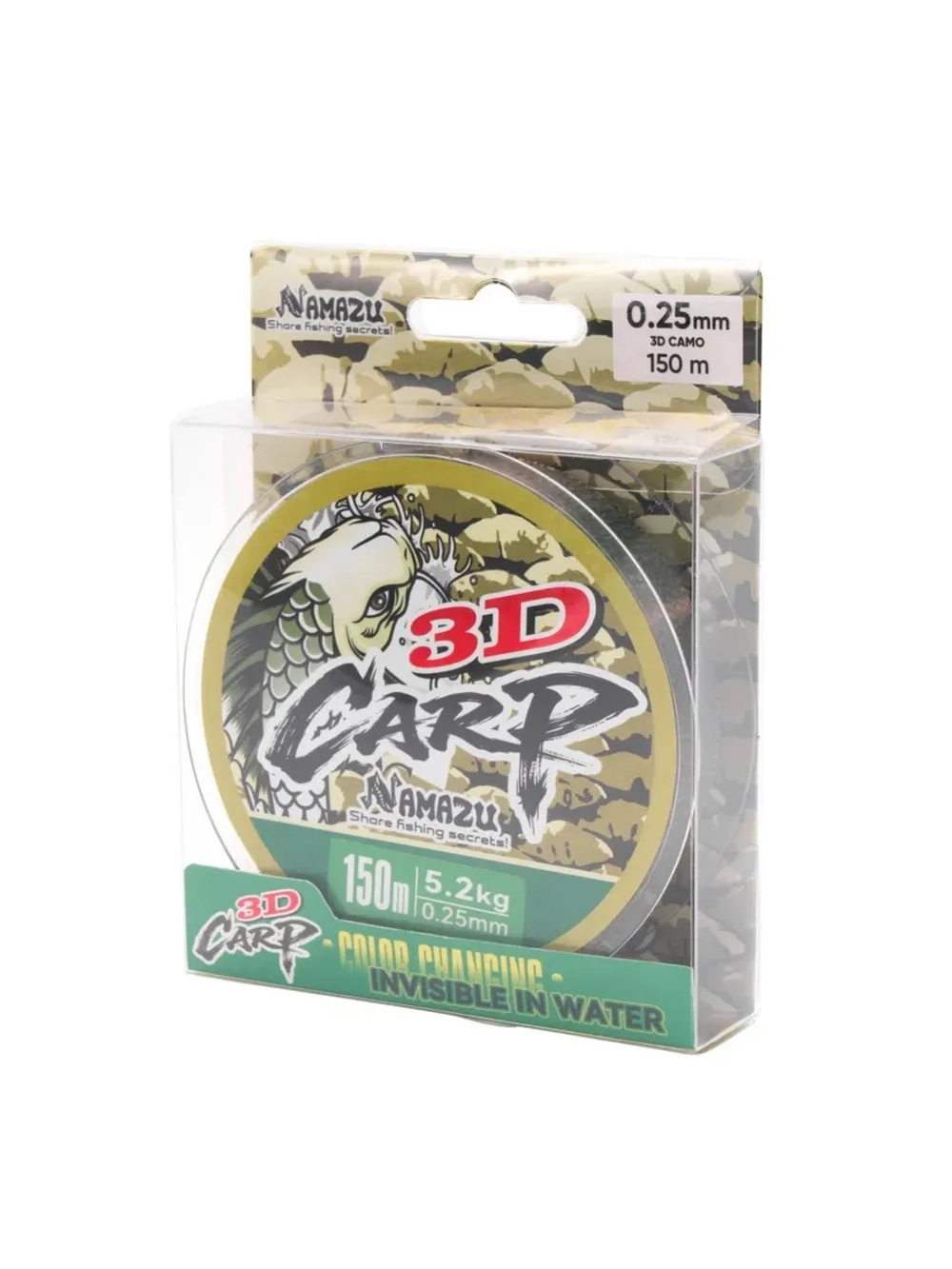 Леска 3D Carp, L-150 м, d-0,25 мм 3D Camo