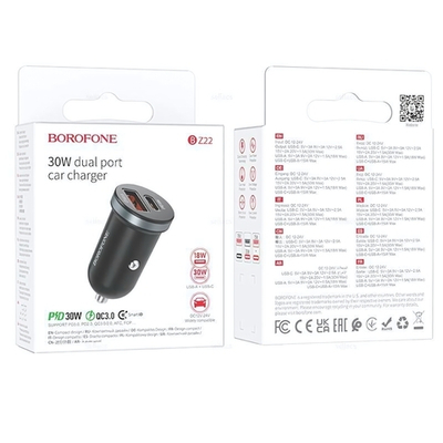 Автомобильное зарядное устройство Borofone BZ22 PD30W+QC3.0 3A Type-C+USB Black