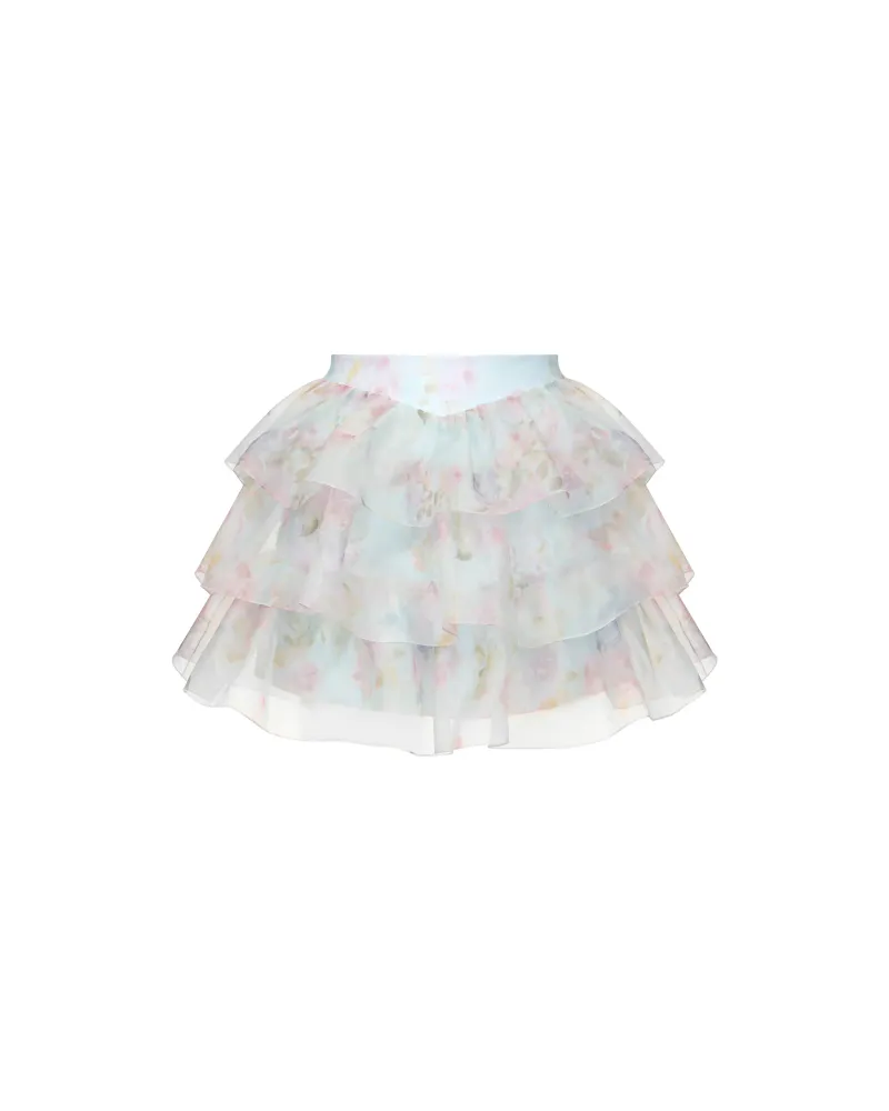 Бетти мини (Betty mini), юбка мини из голубой органзы с крупным цветочным принтом
