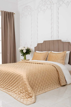 Покрывало 180x240 и наволочка 50x70 Arya home Ansel золотистое