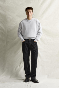ZARA ТОЛСТОВКА REGULAR FIT С КРУГЛЫМ ВЫРЕЗОМ, СЕРЫЙ МЕЛАНЖ