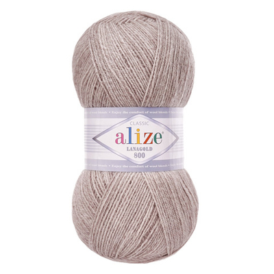 Пряжа Alize (Ализе) Lana Gold 800 / уп.5 мот. по 100 г, 730м, 207 светло-коричневый А