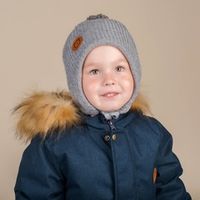 Шапка зимняя вязаная меринос "Серый меланж" с помпоном