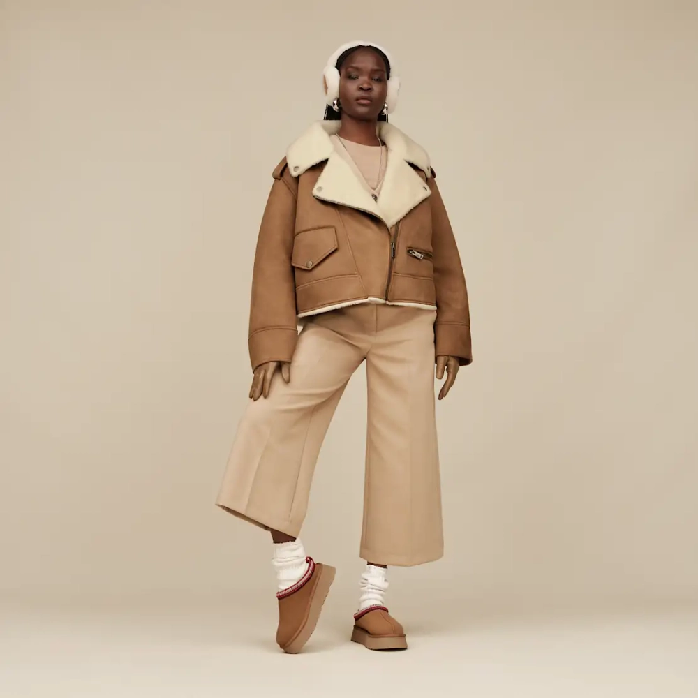 UGG Байкерская куртка Finnian LuxeFluff, каштановый