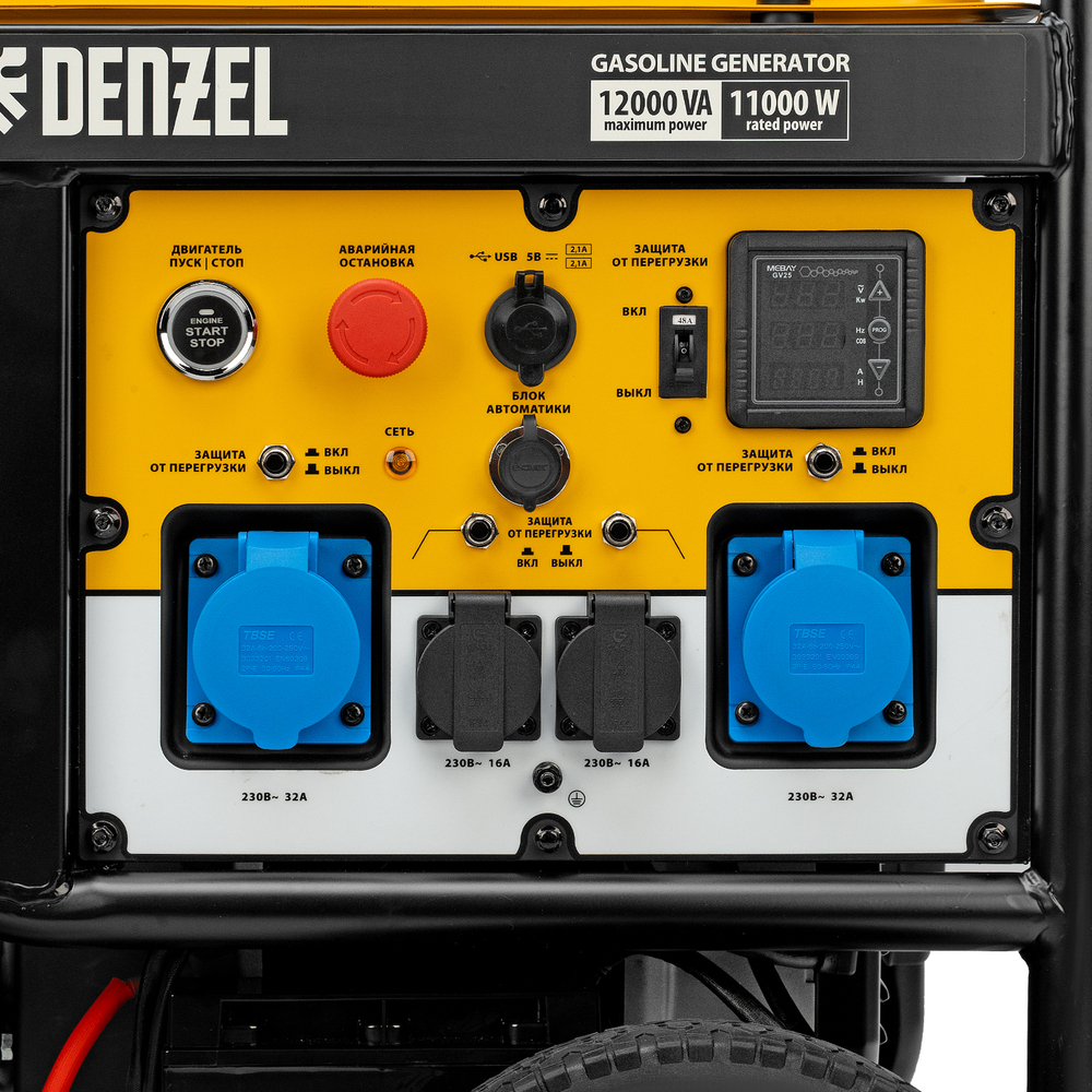 Генератор бензиновый PS-120EA, 12 кВт,230 В, 40л, разъем ATS,эл.старт Denzel