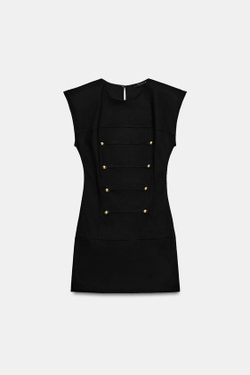 ZARA КОРОТКОЕ ПЛАТЬЕ С БРАНДЕБУРАМИ, ЧЕРНЫЙ