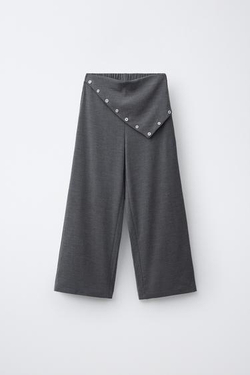 ZARA БРЮКИ WIDE LEG С ПУГОВИЦАМИ, СЕРЫЙ