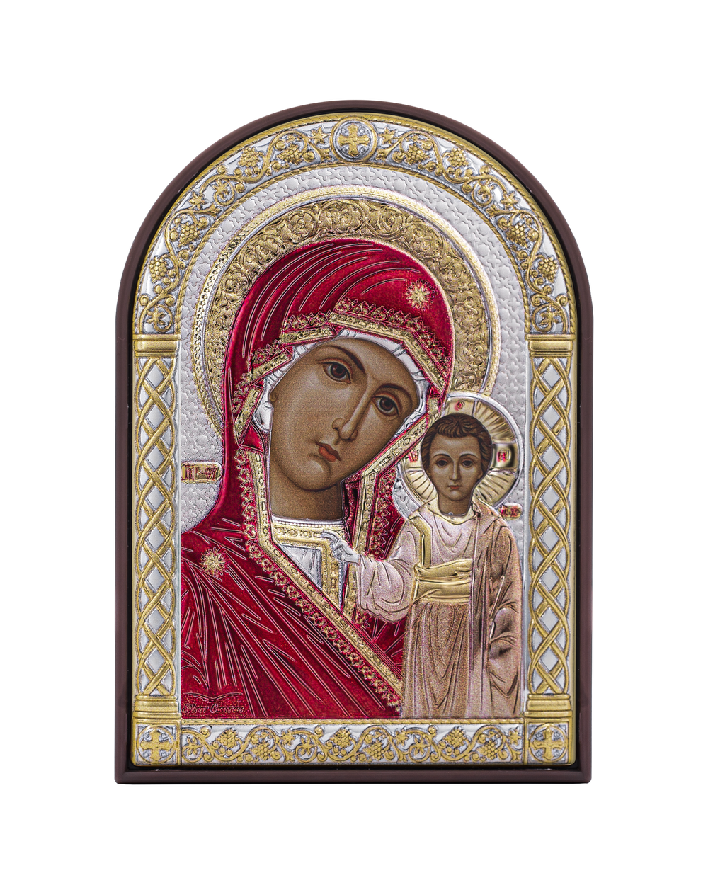 Казанская, икона арочная, пластик коричневый, эмаль 62x88