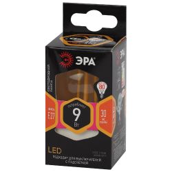Лампа светодиодная ЭРА F-LED P45-9W-827-E27 9Вт филамент шар теплый белый свет Е27 | Филаментные декоративные