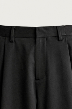 ZARA БРЮКИ WIDE FIT СО СКЛАДКАМИ, ЧЕРНЫЙ