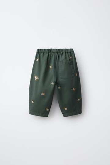 ZARA БРЮКИ ИЗ ТВИЛА С ВЫШИВКОЙ, МЯГКИЙ ЗЕЛЕНЫЙ