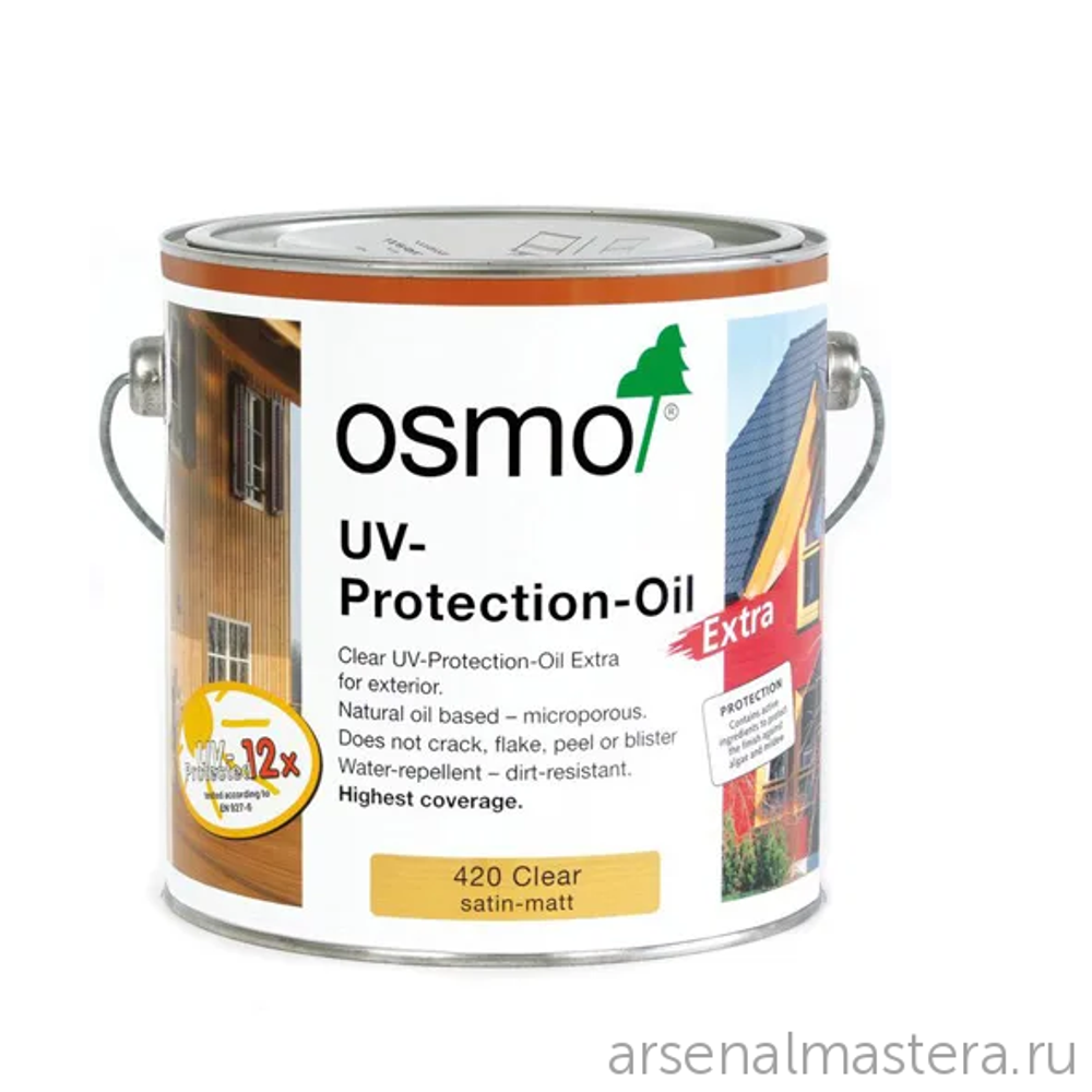 СУПЕР ХИТ! Защитное масло по дереву с УФ-фильтром Экстра Osmo 420 Бесцветное шелковисто-матовое 2,5 л с защитой от УФ-лучей, против роста синей гнили, плесени, грибков UV-Schutz-Ol Extra для наружных работ Osmo-420-2,5 11600027