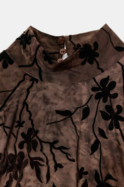 ZARA МИНИ-ПЛАТЬЕ ИЗ ФЛОКИРОВАННОЙ ТКАНИ С РАЗРЕЗОМ, ТЕМНО-КОРИЧНЕВЫЙ