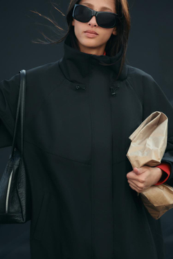 ZARA УДЛИНЕННАЯ ВЕТРОЗАЩИТНАЯ КУРТКА WATER REPELLENT, ЧЕРНЫЙ