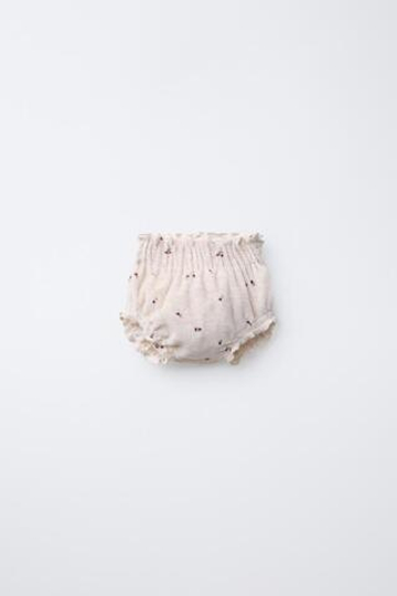 ZARA ТРУСЫ ИЗ ВЕЛЮРА С ЦВЕТОЧНЫМ ПРИНТОМ, СВЕТЛО-БЕЖЕВЫЙ